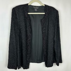 Laurence Kazar vintage 100% silk fully beaded open front occasion blazer size L